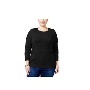 Karen Scott‎ Woman Black Crew Neck Long Sleeve Knit Top Plus Size 0X